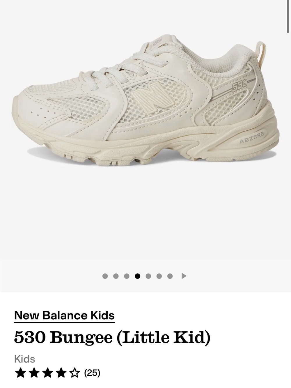 7T New Balance Kids 530 Bungee Sneakers in Off-White/Cream